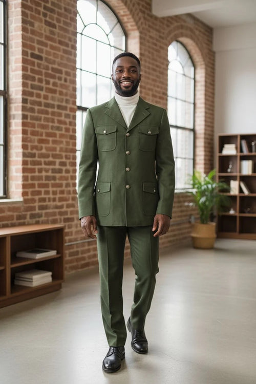 Mens Giovanni Testi Slim Fit Green Suit β 2 Piece 4 Button Formal Suit with Notch Lapel