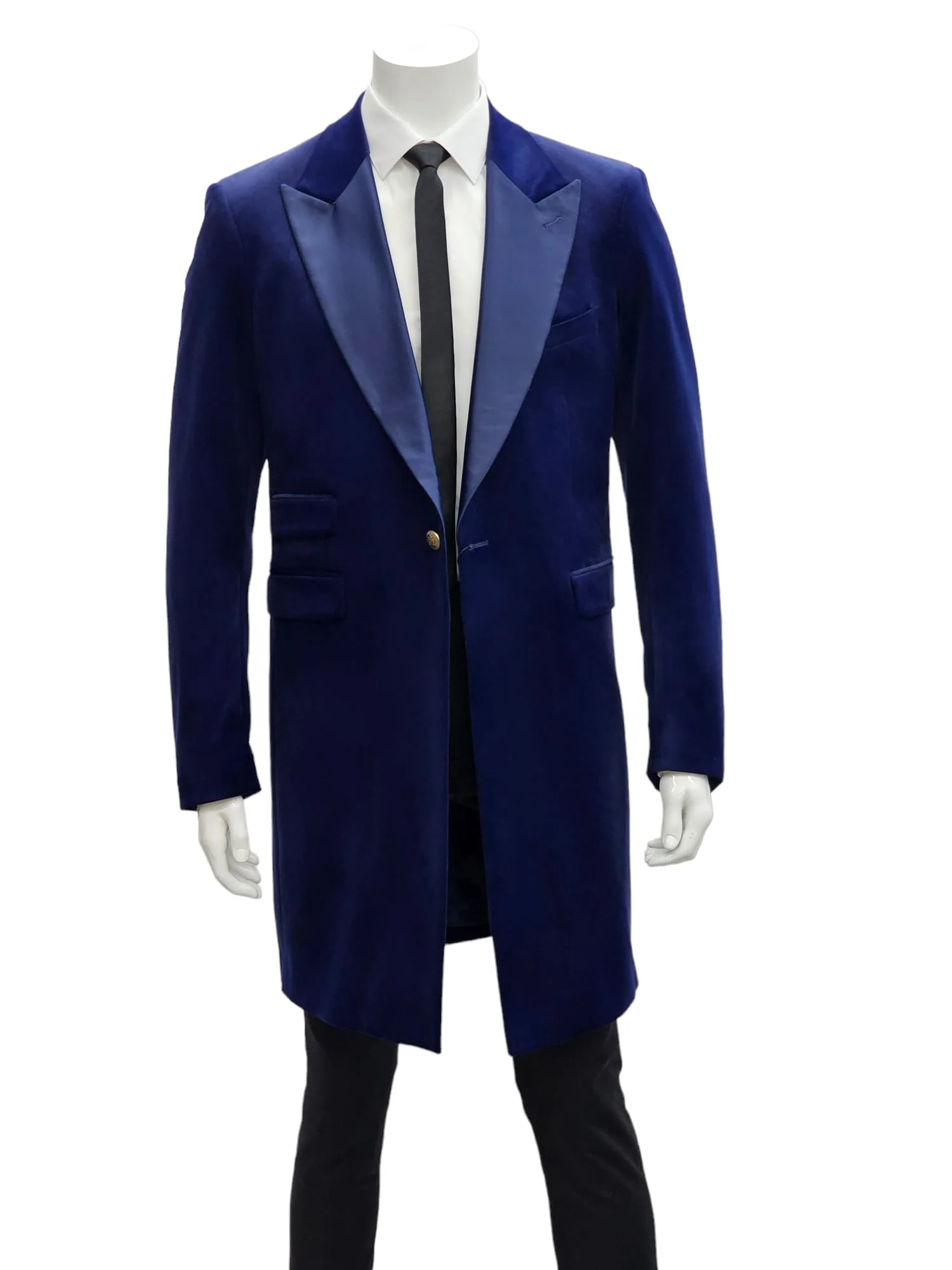 Mens Navy Velvet Victorian Tailcoat Tuxedo – Three Quarter Length Cutaway Stage And Wedding Jacket – SuitUSA