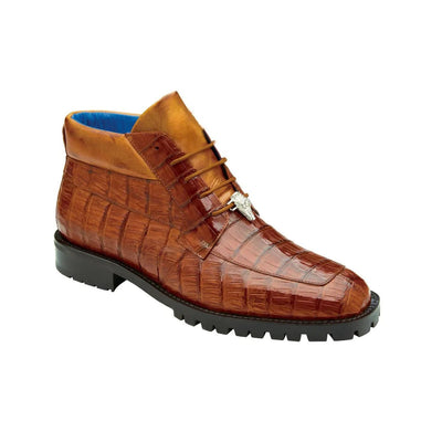 Gallardo Men's Shoes Antique Sport Brown Exotic Caiman Crocodile Derby Split-toe Boots by Belvedere Shoes