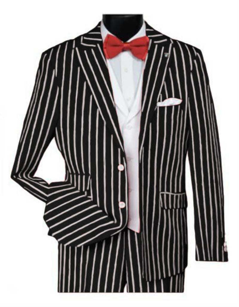 1920s Mens Vested Bold Gangster Pinstripe Suit in Black