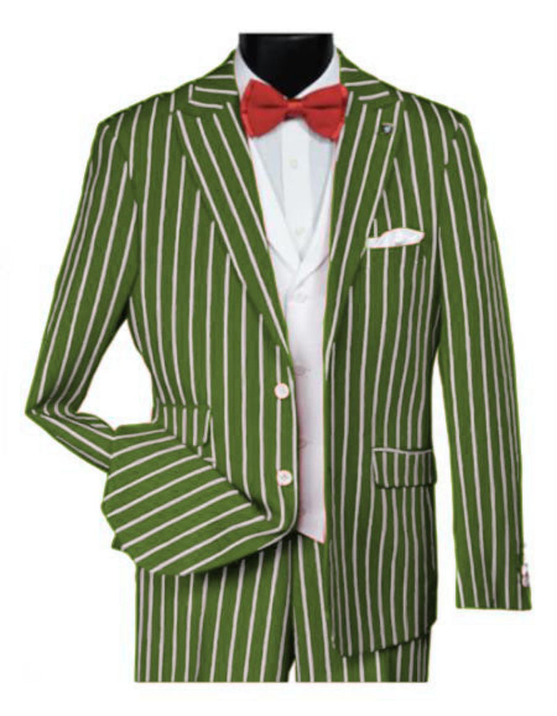 1920s Mens Vested Bold Gangster Pinstripe Suit in Lime