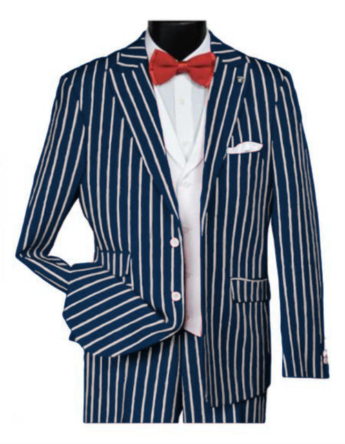1920s Mens Vested Bold Gangster Pinstripe Suit in Navy