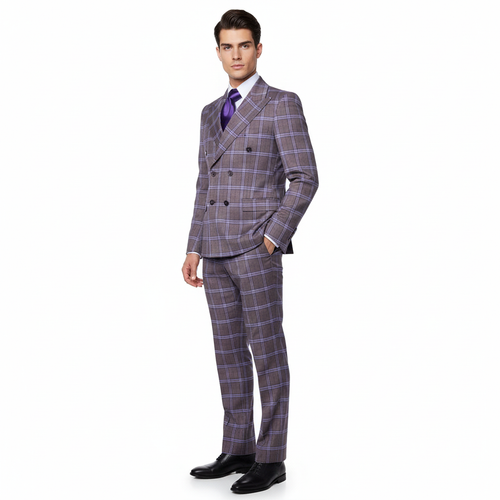 Men’s Purple Windowpane Suit – Premium Milano Fit Formal & Casual Wear By Rossi Man RM1846