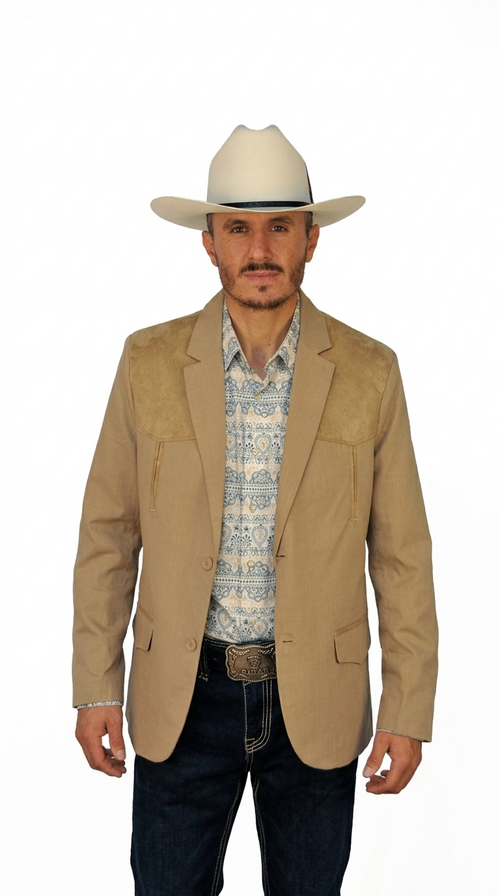 Men's Suede Cowboy Blazer Ultra Slim Fit Mens Western Suede Blazer in Color "Khaki"