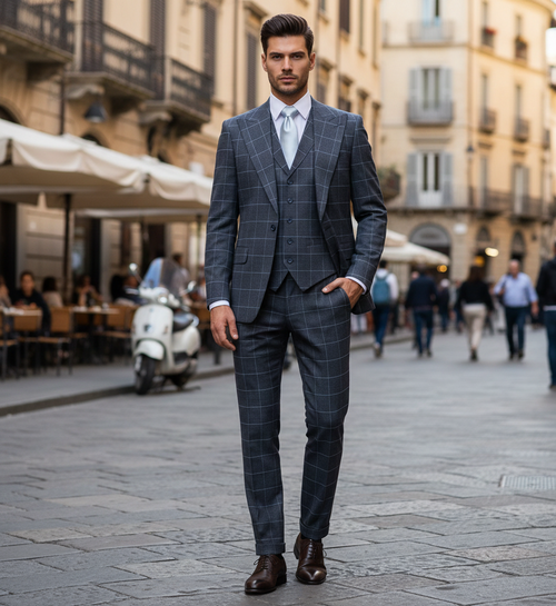 Men’s Blue Tailored Fit Suit – Premium Milano Style Formal & Casual Wear by Rossi Man RM2312