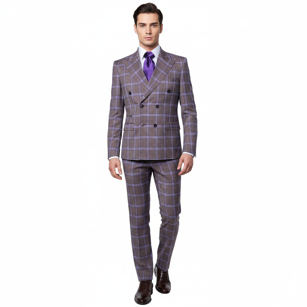 Men’s Purple Windowpane Suit – Premium Milano Fit Formal & Casual Wear By Rossi Man RM1846