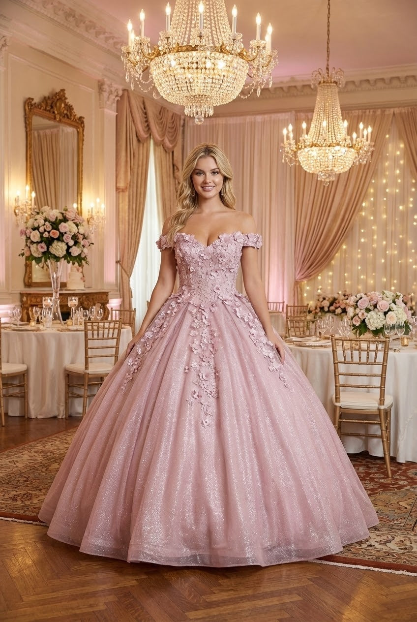 Layla K LK154 Off Shoulder Floral Applique Quinceanera Ball Gown – SuitUSA