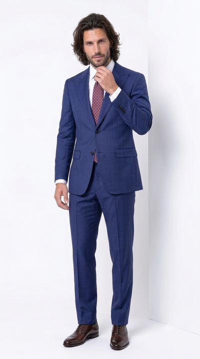 Statement Men's Modern Fit 2 Piece 100% Super 200 Wool Suit Peak Lapel in Navy - image 1