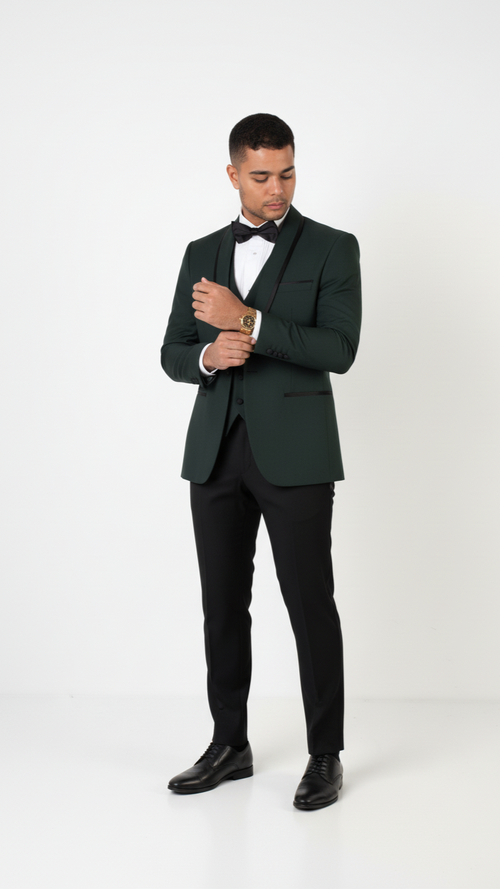 "Genova" Hunter Green 1-Button Shawl Tuxedo (4-Piece Set)