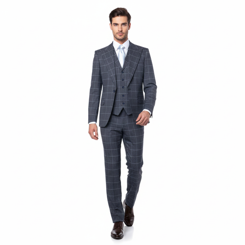 Men’s Blue Tailored Fit Suit – Premium Milano Style Formal & Casual Wear by Rossi Man RM2312