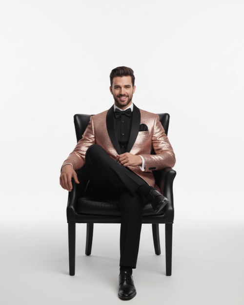 Sequin Suit - Shiny Suit - Rose Gold Suit - Metallic Fabric suit - Stage Tuxedo - Groom Suit Jacket + Pants