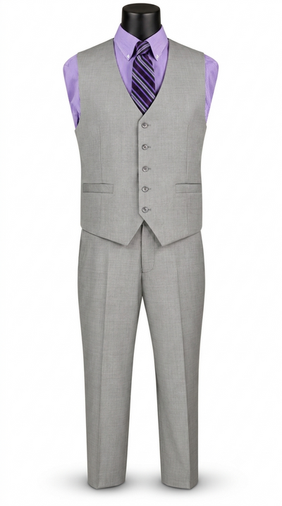 Men’s 3-Piece Textured Weave Regular Fit Suit - Light Gray