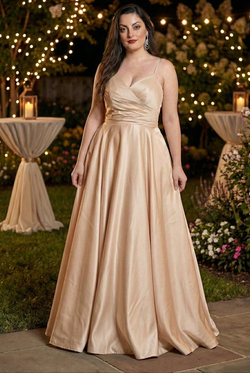 May Queen MQ1678 Simple A-Line Sleeveless Modern Satin Evening Gown