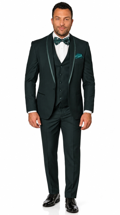 3-Piece Hunter Tuxedo with Bow Tie and Flat Front Pants - Hunter