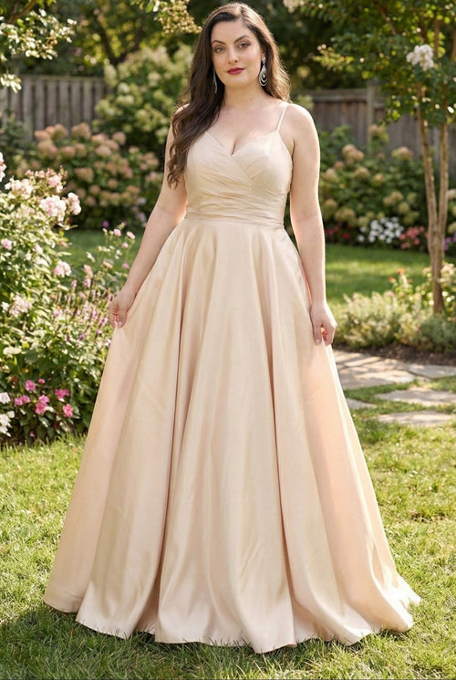 May Queen MQ1678 Simple A-Line Sleeveless Modern Satin Evening Gown