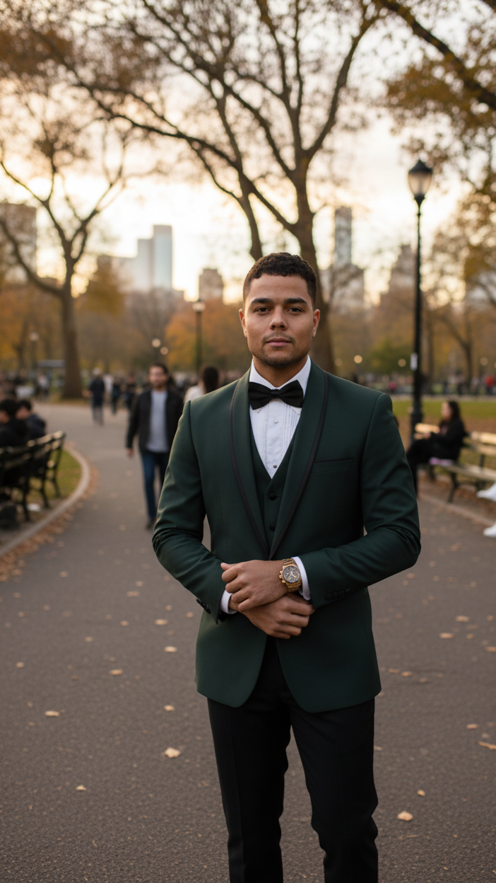 "Genova" Hunter Green 1-Button Shawl Tuxedo (4-Piece Set)