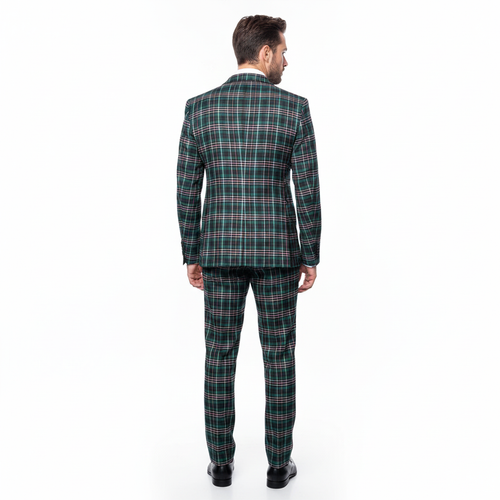 Men’s Green Tartan Plaid 3-Piece Suit Set – Premium Regular Fit Formal Check Pattern Wedding & Holiday Event Suit By Rossiman RM2311