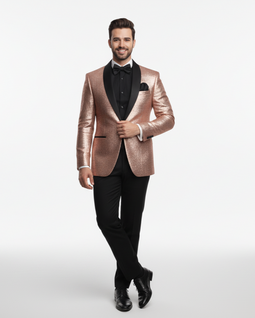 Sequin Suit - Shiny Suit - Rose Gold Suit - Metallic Fabric suit - Stage Tuxedo - Groom Suit Jacket + Pants