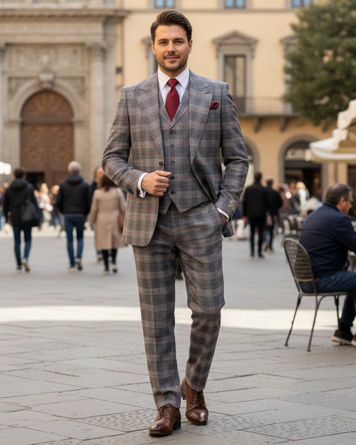 Men’s Grey Tailored Suit – Premium Milano Fit Formal & Casual Elegance by Rossi Man Sam RM2316