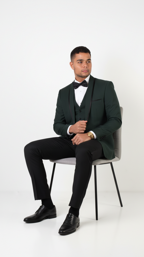 "Genova" Hunter Green 1-Button Shawl Tuxedo (4-Piece Set)