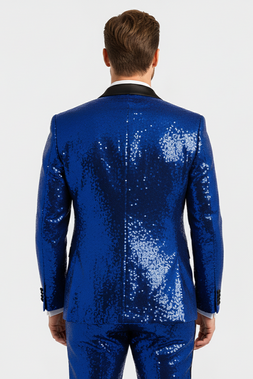 Sequin Suit - Shiny Suit - Royal Blue Suit - Metallic Fabric suit - Stage Tuxedo - Groom Suit Jacket + Pants