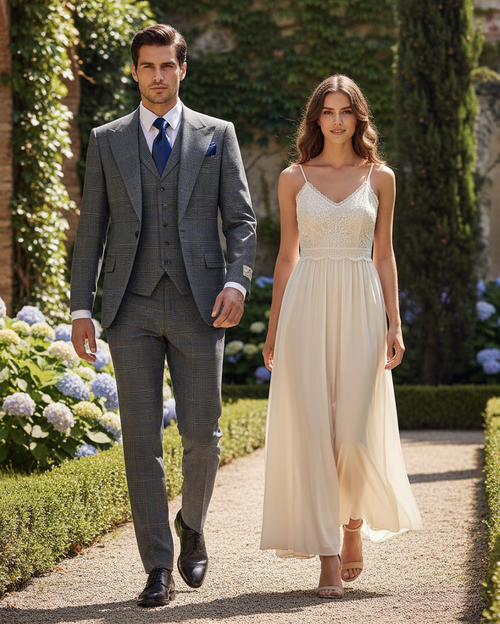 Men’s Grey Super 150’s Wool 3-Piece Suit – Elite Contour Fit Wide-Lapel One-Button Luxury Formal Outfit By Rossi Man RM2315