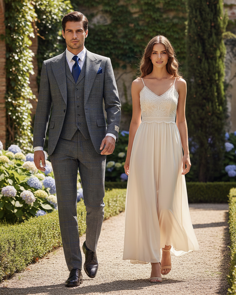 Men’s Grey Super 150’s Wool 3-Piece Suit – Elite Contour Fit Wide-Lapel One-Button Luxury Formal Outfit By Rossi Man RM2312