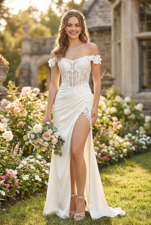 Adora Design 3199 Off Shoulder Satin Long Slit Bridal Wedding Dress