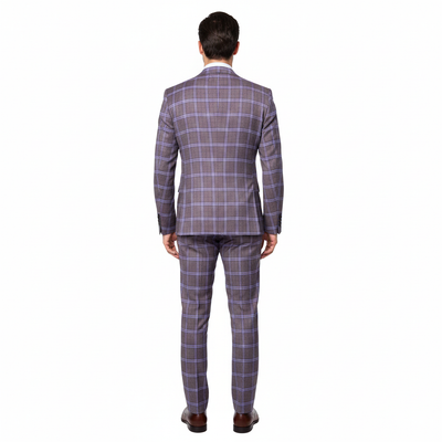 Men’s Purple Windowpane Suit – Premium Milano Fit Formal & Casual Wear By Rossi Man RM1846