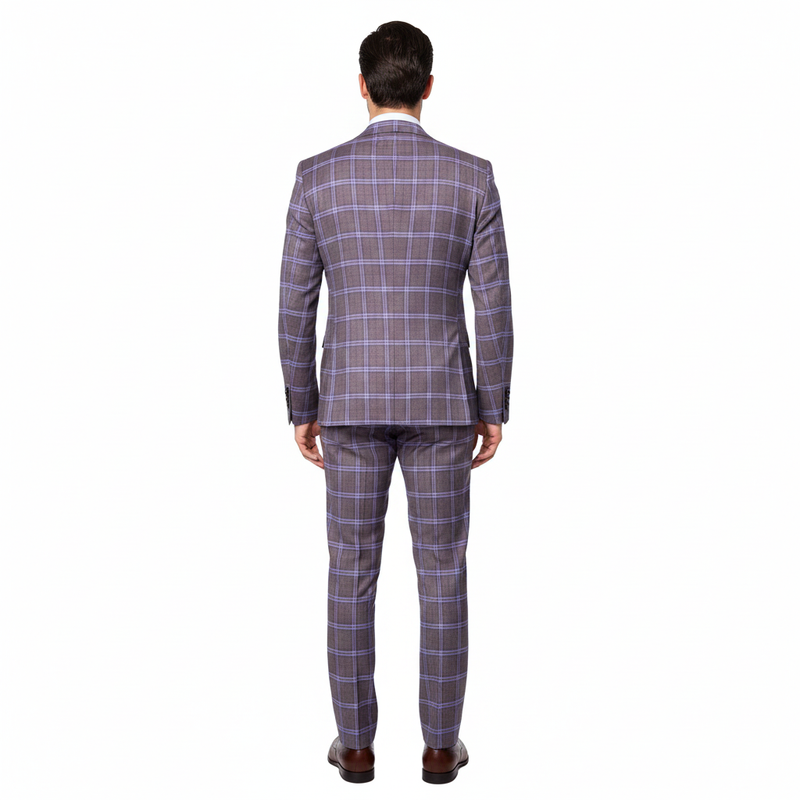 Men’s Purple Windowpane Suit – Premium Milano Fit Formal & Casual Wear By Rossi Man RM1846