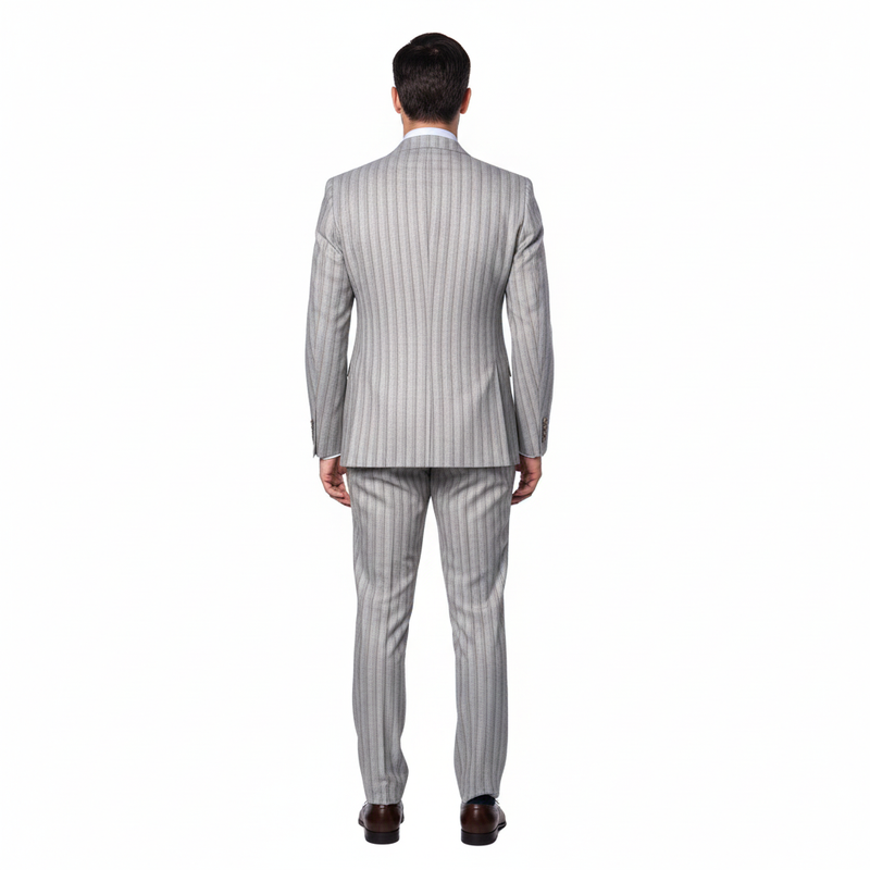 Men’s Brown Pinstripe Double-Breasted 2-Piece Suit – Slim Fit Premium Fabric Formal Business & Wedding Outfit By Rossi Man RM1845