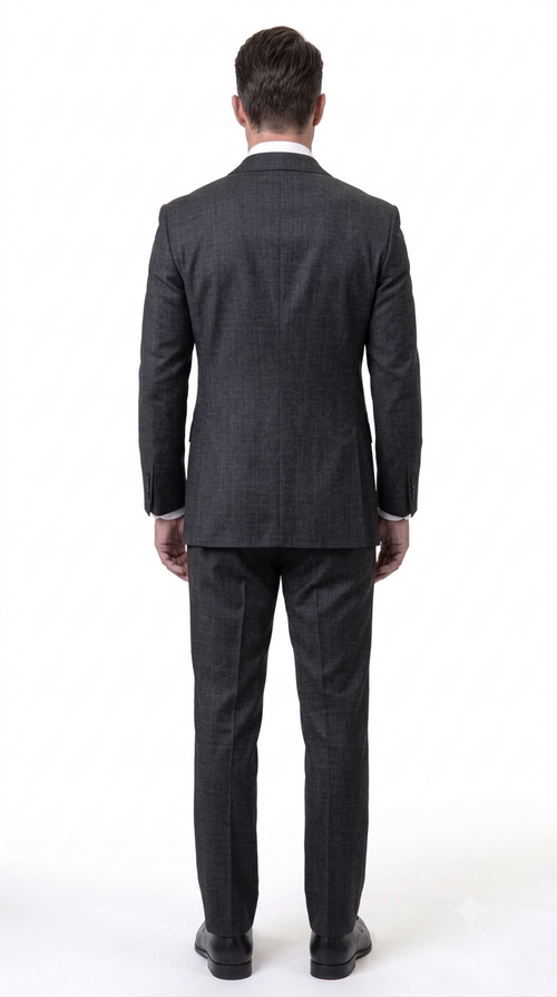 Statement Men's Modern Fit 2 Piece 100% Super 200 Wool Suit Peak Lapel in Black - image 3
