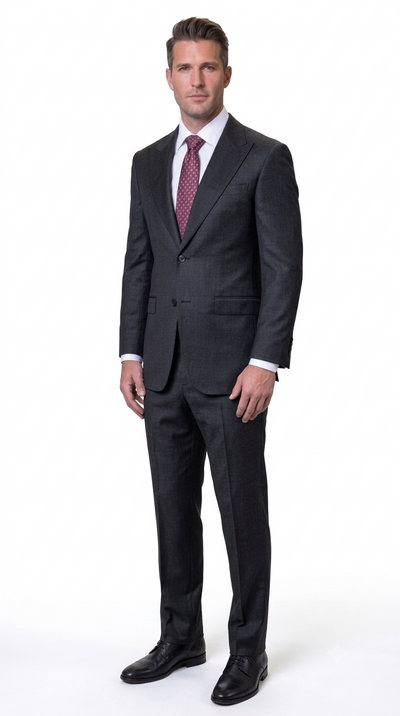 Statement Men's Modern Fit 2 Piece 100% Super 200 Wool Suit Peak Lapel in Black - image 2