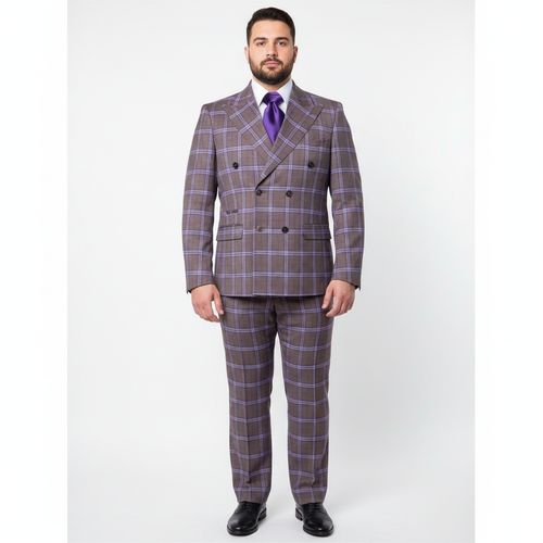 Men’s Purple Windowpane Suit – Premium Milano Fit Formal & Casual Wear By Rossi Man RM1846