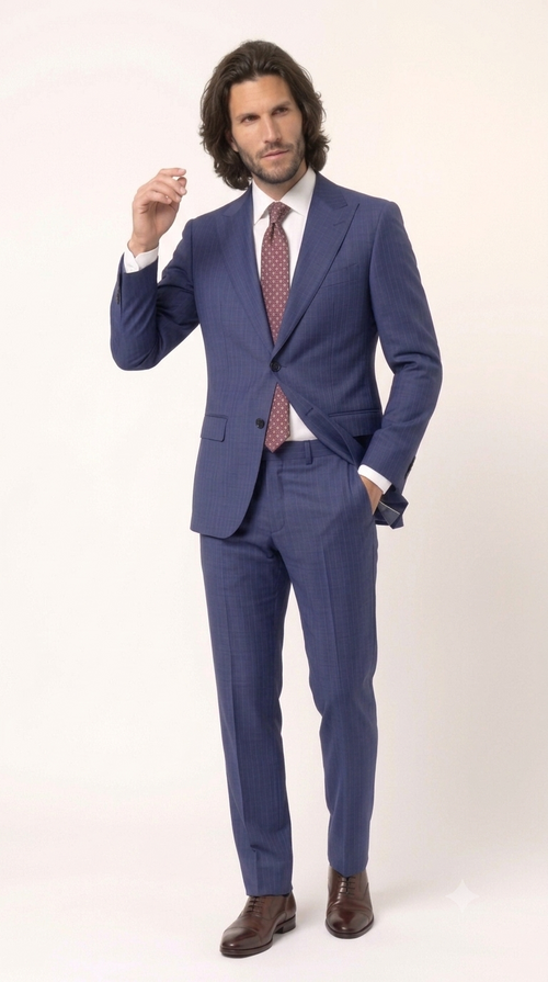 Statement Men's Modern Fit 2 Piece 100% Super 200 Wool Suit Peak Lapel in Navy - image 3