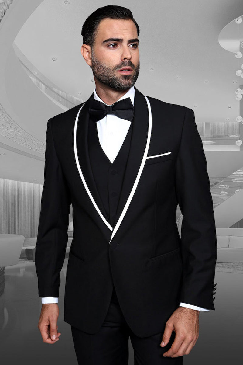 Men's Satin Trim Shawl Tuxedo in Black