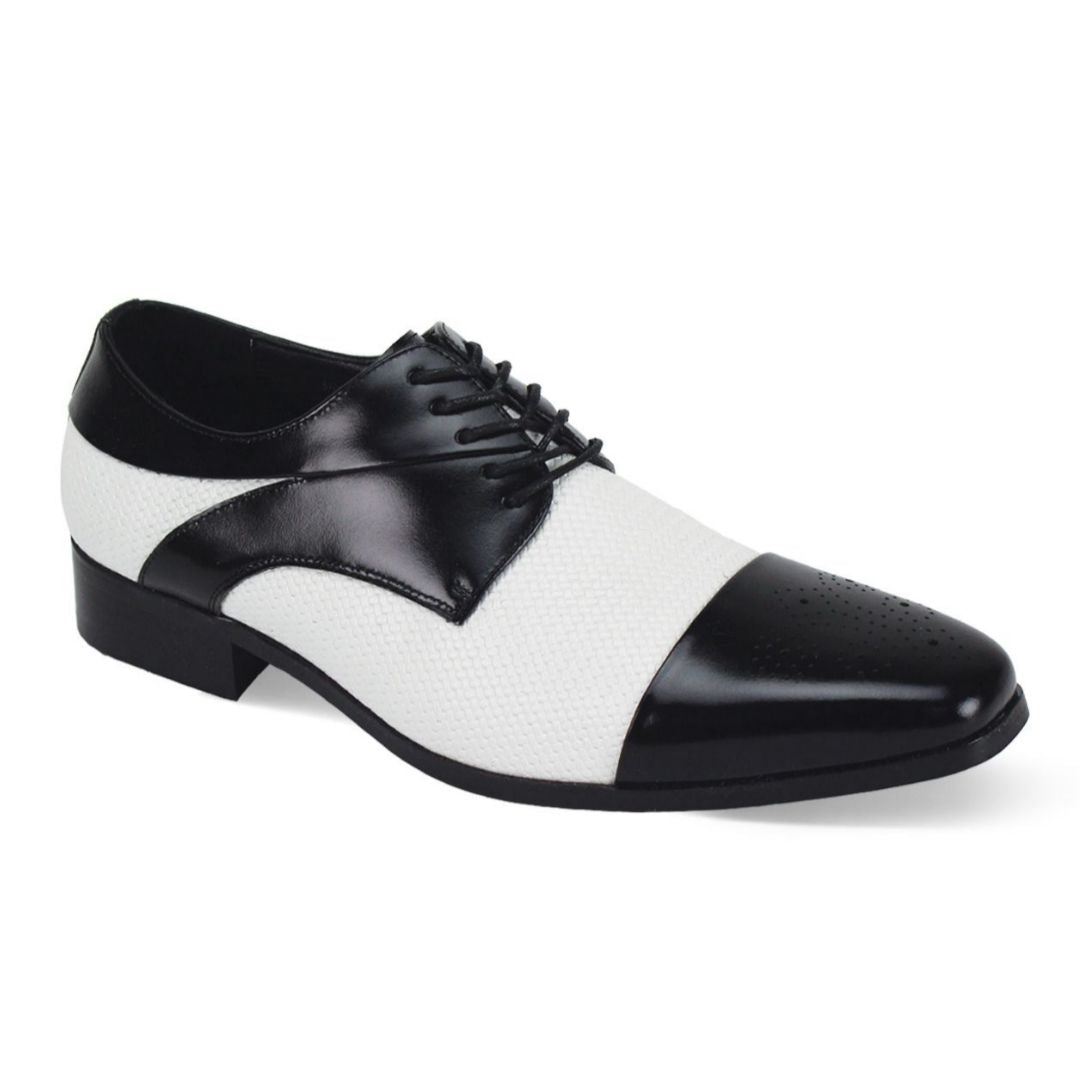 Giorgio Venturi 6880 Leather Cap Toe Lace Up Brogue Dress Shoes in Black / White #color_ Black / White – SuitUSA