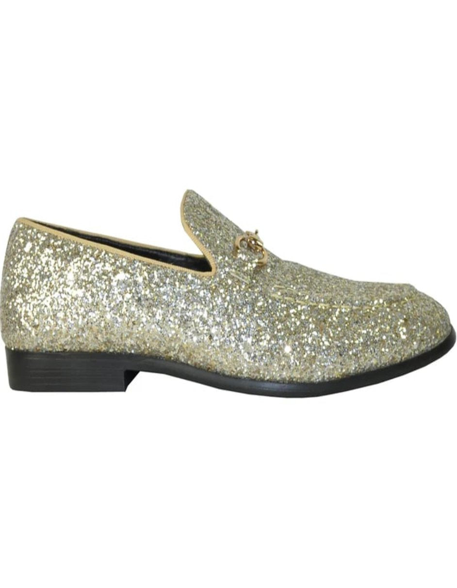 Mens Modern Glitter Sequin Prom Gold Tuxedo Loafer