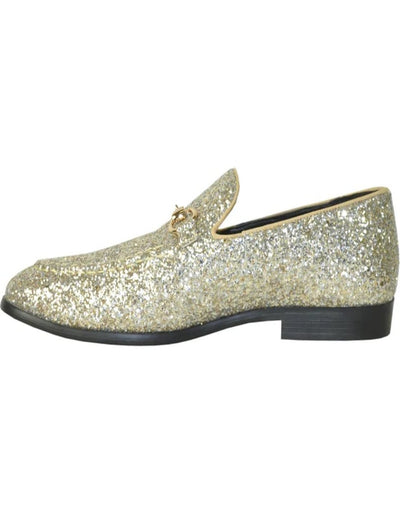 Mens Modern Glitter Sequin Prom Gold Tuxedo Loafer