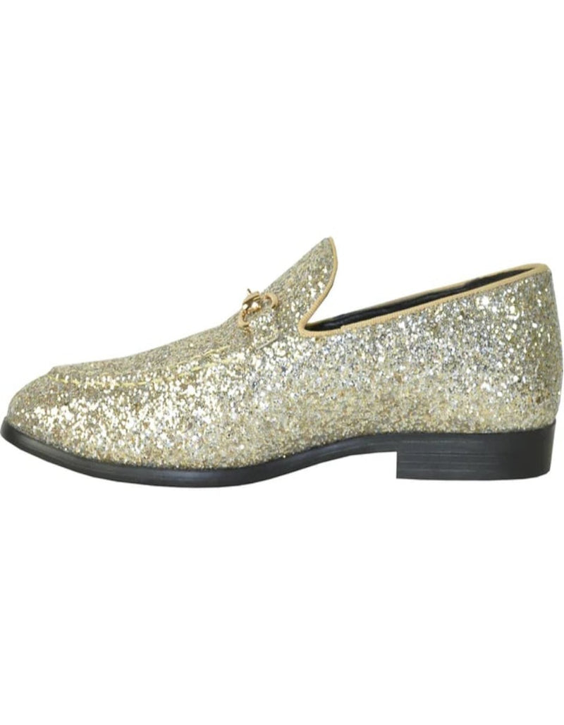 Mens Modern Glitter Sequin Prom Gold Tuxedo Loafer