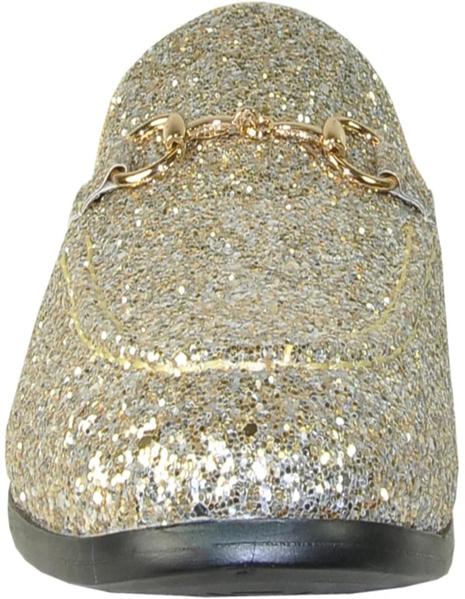 Mens Modern Glitter Sequin Prom Gold Tuxedo Loafer
