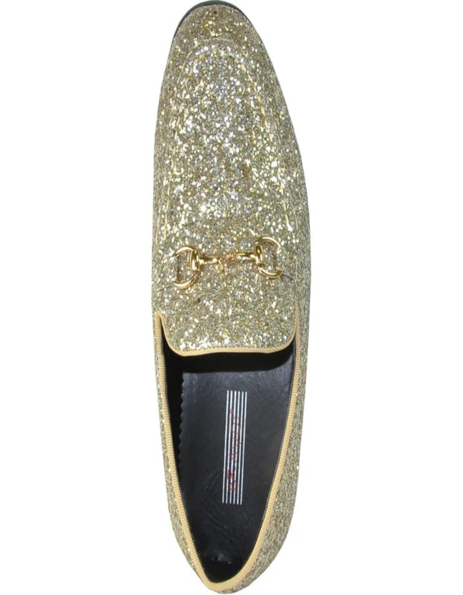 Mens Modern Glitter Sequin Prom Gold Tuxedo Loafer