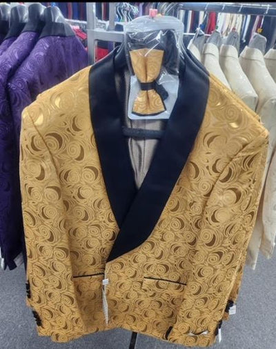 Paisley Tuxedo Dinner Jacket - Gold Mens Blazer + Bowtie - Prom 2026 Jackets