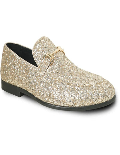Mens Modern Glitter Sequin Buckle Loafer Prom Gold Tuxedo