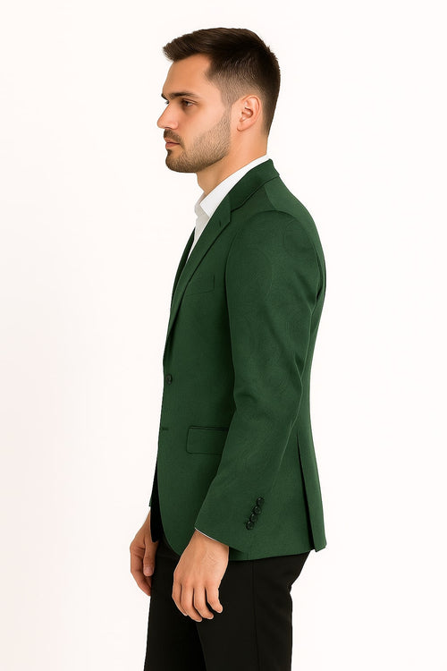 Mens Green Paisley Tuxedo Jacket – Slim Fit Embossed Formal Blazer for Weddings and Special Events in Soft velvet Fabric With Black Pants