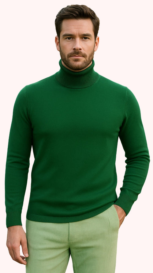 Mens Green Slim Fit Turtleneck Sweater - Lightweight Knit Pullover in Emerald Green by USA Men's Outlet