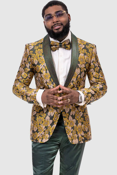 Green Prom Suit For Men - Mens Yellow and Green Paisley Prom & Wedding Tuxedo