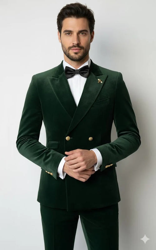 Green Velvet Smoking Jacket - Dinner Tuxedo Jacket Double Breasted Style Blazer
