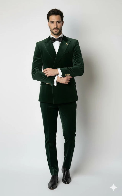 Green Velvet Smoking Jacket - Dinner Tuxedo Jacket Double Breasted Style Blazer