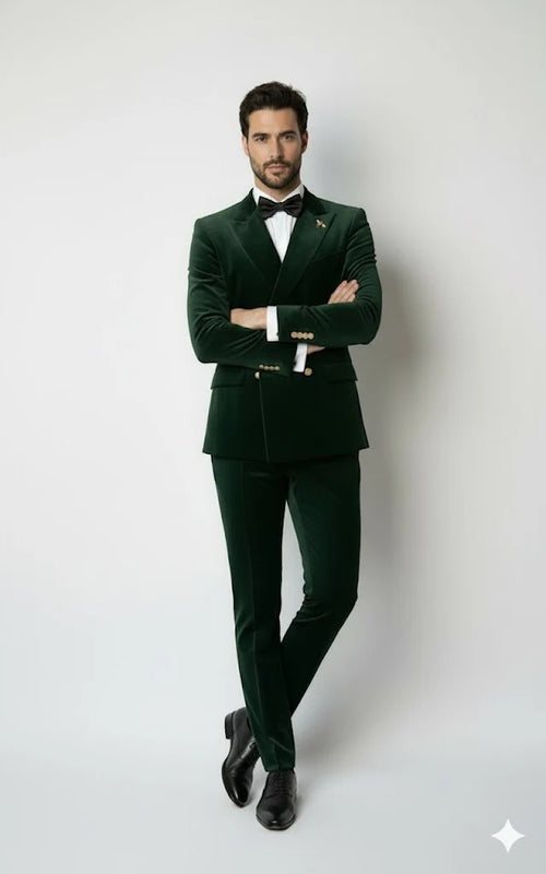 Green Velvet Smoking Jacket - Dinner Tuxedo Jacket Double Breasted Style Blazer